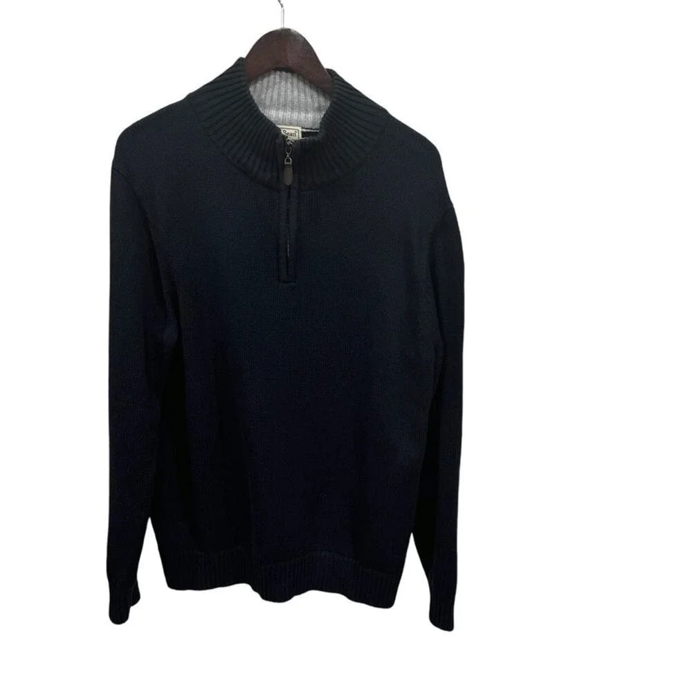 L.L. BEAN Men's Navy Blue 1/4 Zip Cotton Knitted Sweater Size L